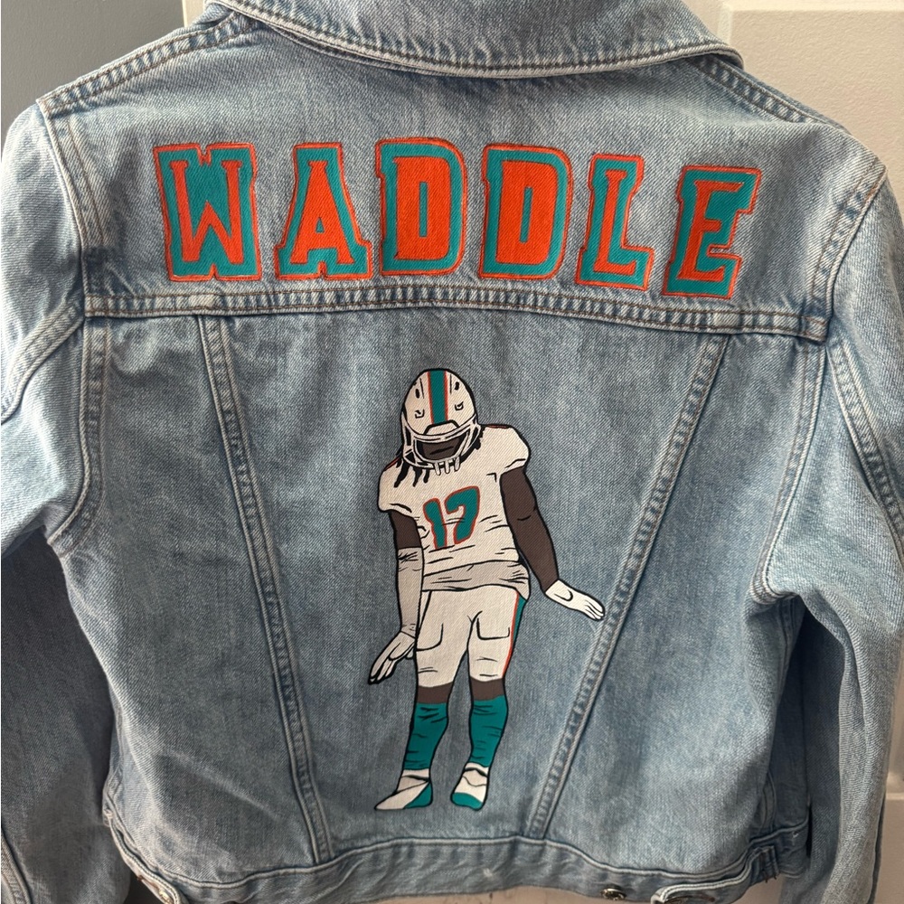 Hand painted Miami dolphins Jean jacket Jaylen waddle